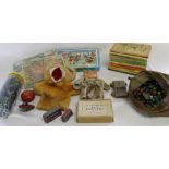 Selection of children's vintage toys including wooden jigsaws & marbles