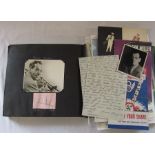 Vintage autograph book containing pre printed and original autographed photographs etc - originals