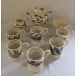 Emma Bridgewater British birds teapot, sugar bowl, milk jug and 6 mugs