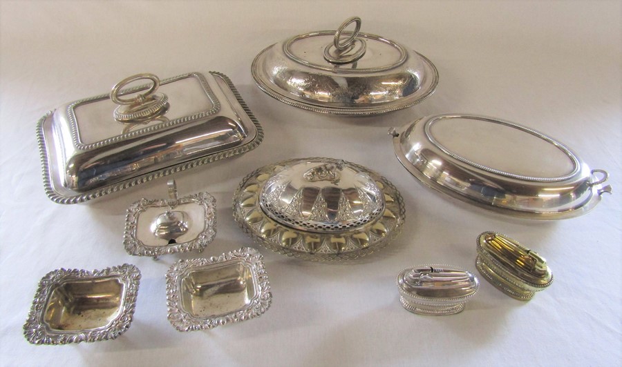 Selection of silver plated entree dishes etc