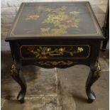 Oriental lacquer cabinet on cabriole legs H55cm Top 51cm by 51cm