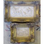 2 reproduction gilt framed wall plaques inc cherubs 27 cm x 22 cm & 40 cm x 25 cm (size including