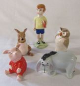 Various Beswick Walt Disney Winnie the Pooh figurines inc Christopher Robin H 12.5 cm, Piglet,