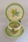 Clarice Cliff Newport pottery teacup, saucer (small chip) and plate D 16.5 cm, honeydew pattern