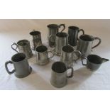 Assorted period pewter tankards (tallest H 14 cm)