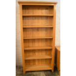Tall modern oak bookcase H 198cm L 96cm D 31cm