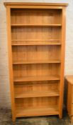 Tall modern oak bookcase H 198cm L 96cm D 31cm