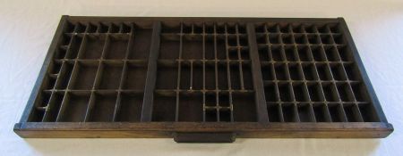 Vintage wooden Printer's tray 37 cm x 83 cm with brass mounts