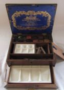 Victorian Winsor & Newton artist's paint box with 2 ceramic palettes, blue label Winsor & Newton