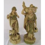 Selection of ceramics inc Royal Dux 1052 water carrier H 41 cm and 136 shepherdess H 37 cm (