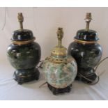 Pair of Oriental style table lamps and one other H 42 cm and 35 cm