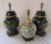 Pair of Oriental style table lamps and one other H 42 cm and 35 cm
