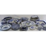 Quantity of blue and white tableware including Spode Italian, Willow Pattern etc. 2 boxes