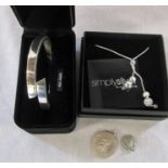 Silver bangle marked 925 (hinged) 0.63 ozt D 6.5 cm, Simply Silver necklace by Jon Richard 0.12