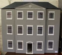 Large Palladian style grey 3 storey dolls house 92cm wide, 92cm high, 43cm deep