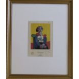 Pablo Picasso - framed print 'Woman in a chair with yellow background' 46 cm x 56 cm (size including