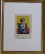 Pablo Picasso - framed print 'Woman in a chair with yellow background' 46 cm x 56 cm (size including