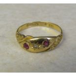 18ct gold ruby and diamond gypsy ring size N weight 2.1 g