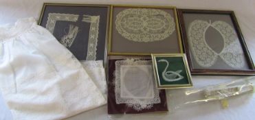 Various vintage lace, fan and a christening gown