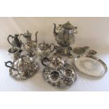 Various silver plate inc trays, part tea services and spirit kettle