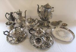 Various silver plate inc trays, part tea services and spirit kettle