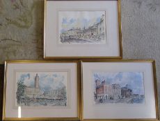Derick Abel - framed watercolour of Market Deeping 62 cm x 52 cm (size including frame) with two