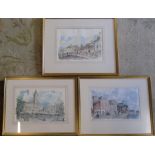 Derick Abel - framed watercolour of Market Deeping 62 cm x 52 cm (size including frame) with two