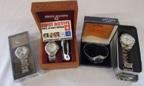 4 boxed Gents wrist watches - Jeep, Swiss active, Rotary and Guess chronograph