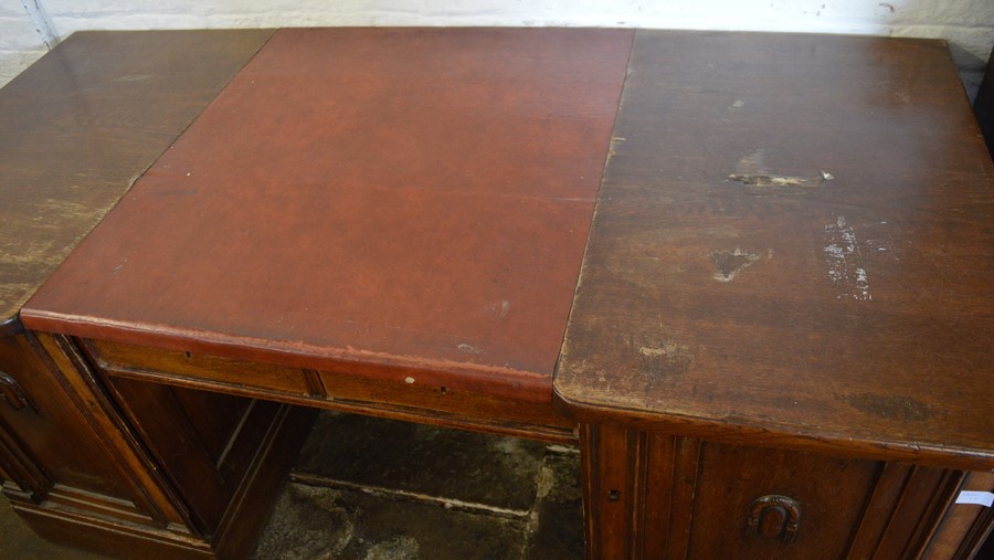 Late Victorian large oak pedestal desk L 169cm D 80cm Ht 79cm - Image 2 of 2