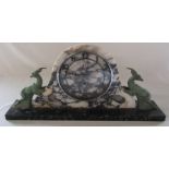 Art Deco marble clock with two bronze gazelles (one with damage to an ear) L 49 cm H 23 cm