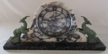 Art Deco marble clock with two bronze gazelles (one with damage to an ear) L 49 cm H 23 cm
