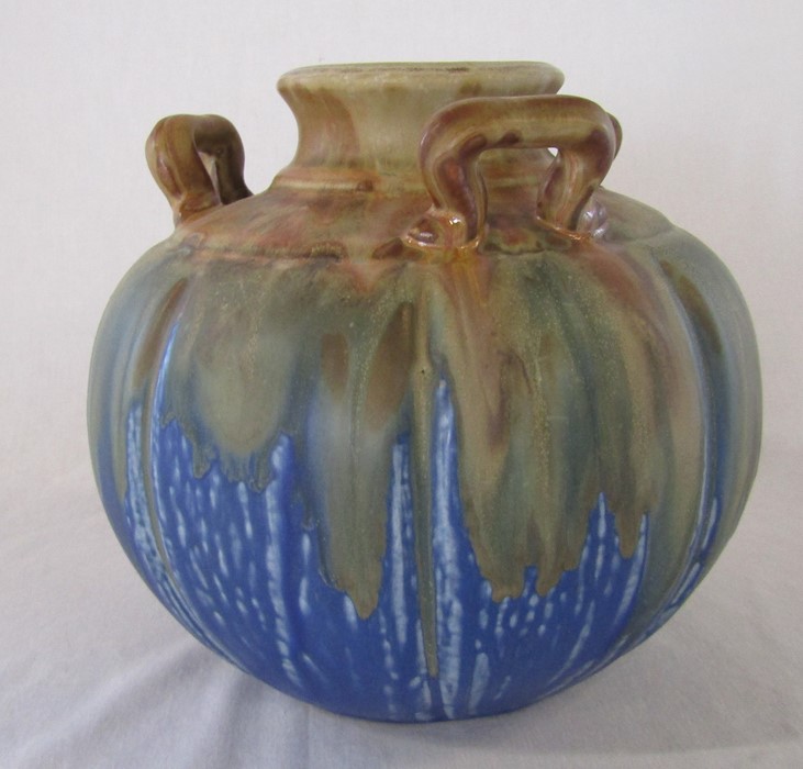 Art Deco three handled drip glaze bulbous vase H 20 cm - Image 4 of 4