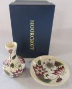 Boxed Moorcroft bramble revisited vase H 10.5 cm and pin dish H 12 cm