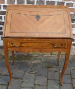 French bureau with ebony stringing on cabriole legs Ht 93cm W 70cm