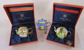 3 Charlotte di Vita limited edition miniature enamel teapots (2 boxed) - Beatrix Potter 'Home At