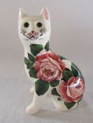 Wemyss G Hill Pottery cat, cabbage rose pattern, H 18 cm