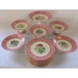 Victorian hand painted floral dessert set consisting of one large tazza / comport H 17 cm, 3