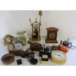Junghans timepiece mantel clock, brass companion set, Kodak Retinette camera, field glasses etc.