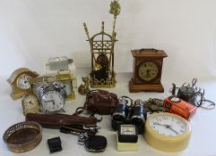 Junghans timepiece mantel clock, brass companion set, Kodak Retinette camera, field glasses etc.