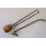 Large silver mounted amber pendant L 8 cm weight 55.3 g on a silver chain weight 37.1 g /1.19