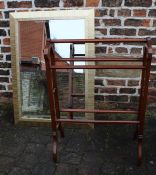 Edwardian towel rail & large rectangular gold / silver mirror approximately 103 cm x 74 cm