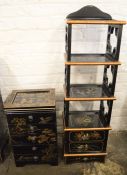 Small Oriental lacquer 5 draw cabinet / jewellery box H 48 cm L 30 cm D 25.5 cm & a cabinet with
