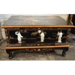 Oriental lacquer TV cabinet with applied mother of pearl decoration