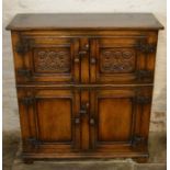 Titchmarsh & Goodwin 4 door Credence cupboard with guilloche carving to top door Ht 91cm W 84cm D