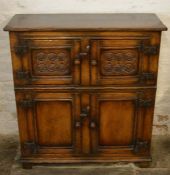 Titchmarsh & Goodwin 4 door Credence cupboard with guilloche carving to top door Ht 91cm W 84cm D