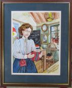 Colin Carr (1929-2002) framed watercolour of a school mistress signed and dated 1981 32 cm x 39