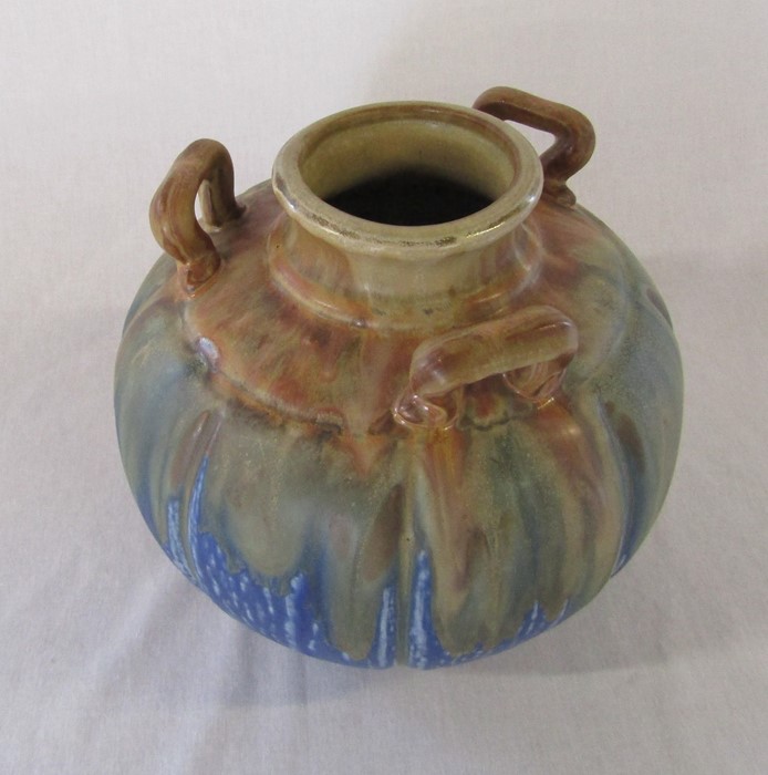 Art Deco three handled drip glaze bulbous vase H 20 cm - Image 3 of 4