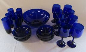 Selection of Bristol style glassware inc large bowl D 26 cm, 8 goblets H 18 cm and 6 tall tumblers