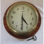 Smiths Empire brass ships clock with wooden mount D 33 cm H 12 cm
