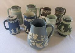 Selection of jasperware lidded jugs / jugs inc Wedgwood, Tett and Turnstall